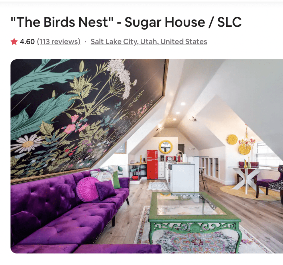 Bird's Nest Airbnb Screenshot