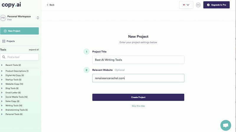 Copy AI New Project Workflow