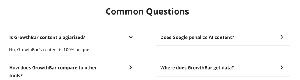 FAQ saying that GrowthBar's content is 100% unique