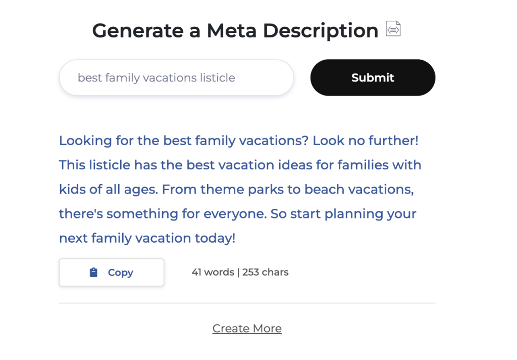 Meta description tool screenshot