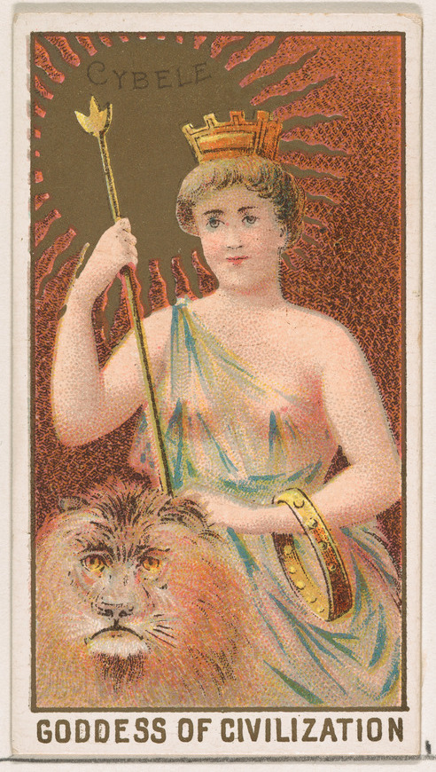 Cybele wearing a crown with a lion.