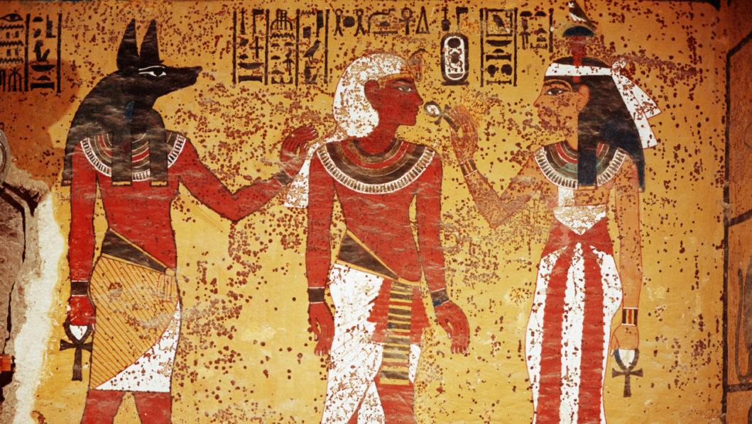 Tomb painting of Nephthys and Anubis. 