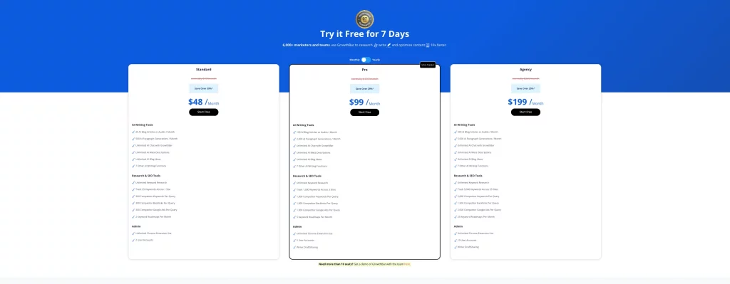 GrowthBar Pricing Page