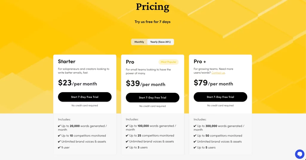 Hoppy Copy Pricing Page