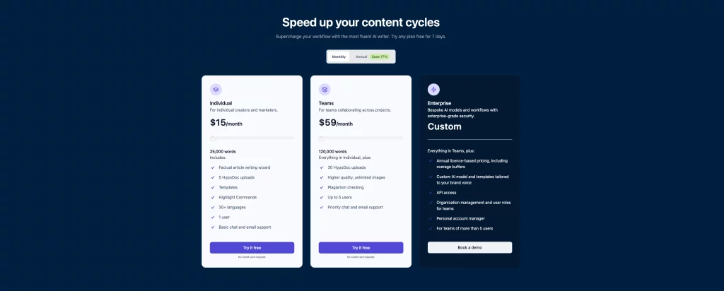 Hypotenuse Pricing Page