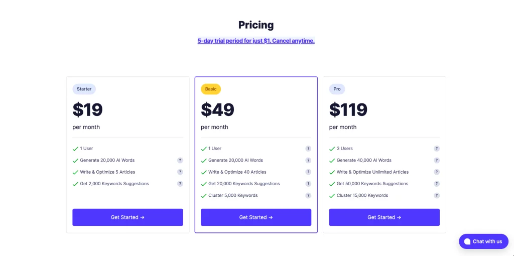 Neural Text Pricing Page