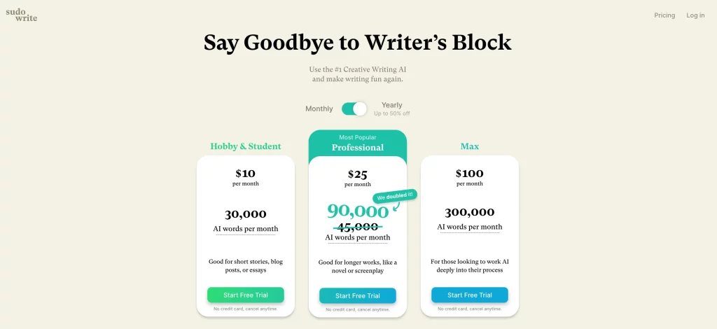 SudoWrite Pricing Page