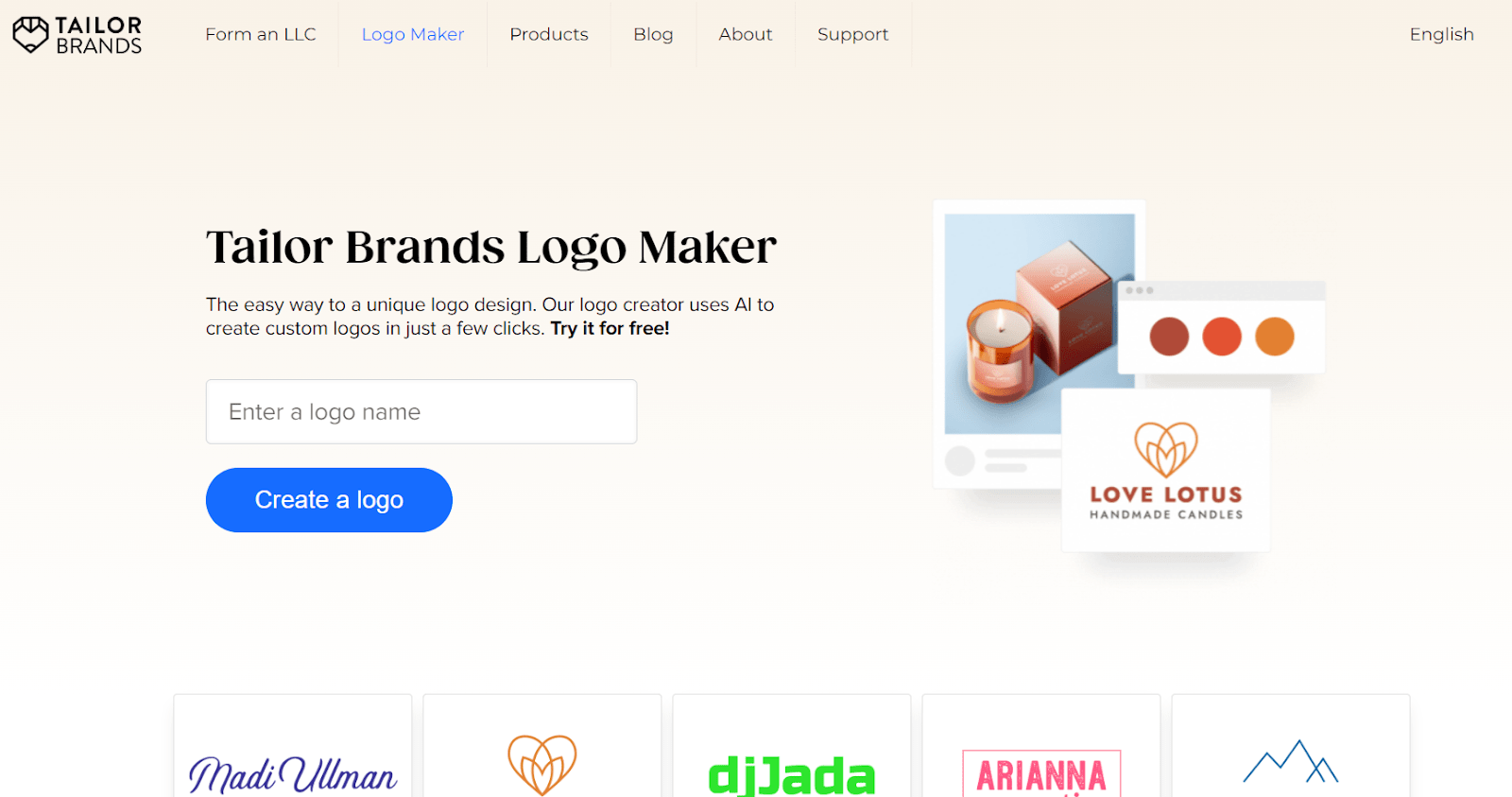 tailor brands website - logo maker 
