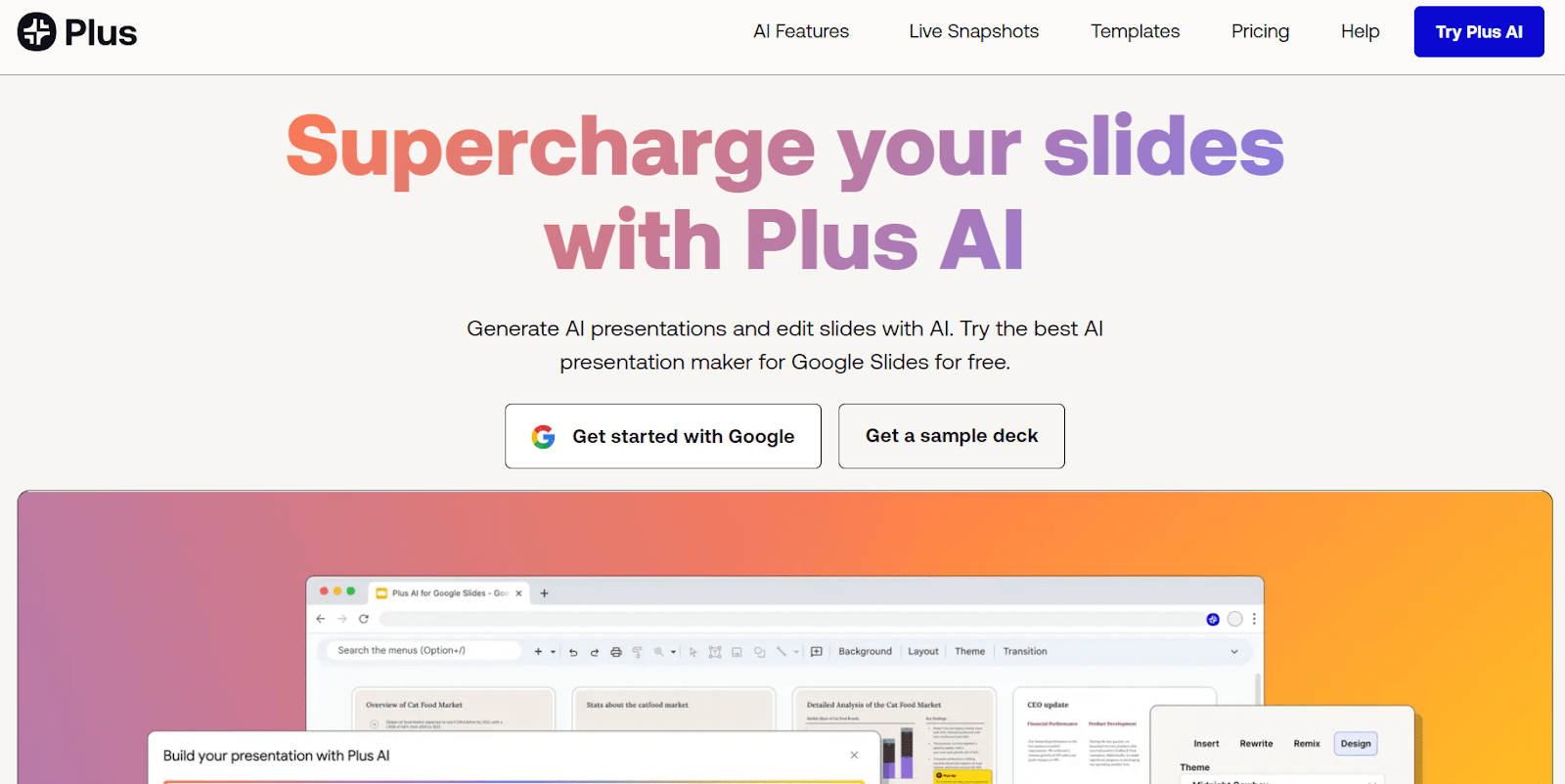 plus ai website - supercharge your slides with plus ai