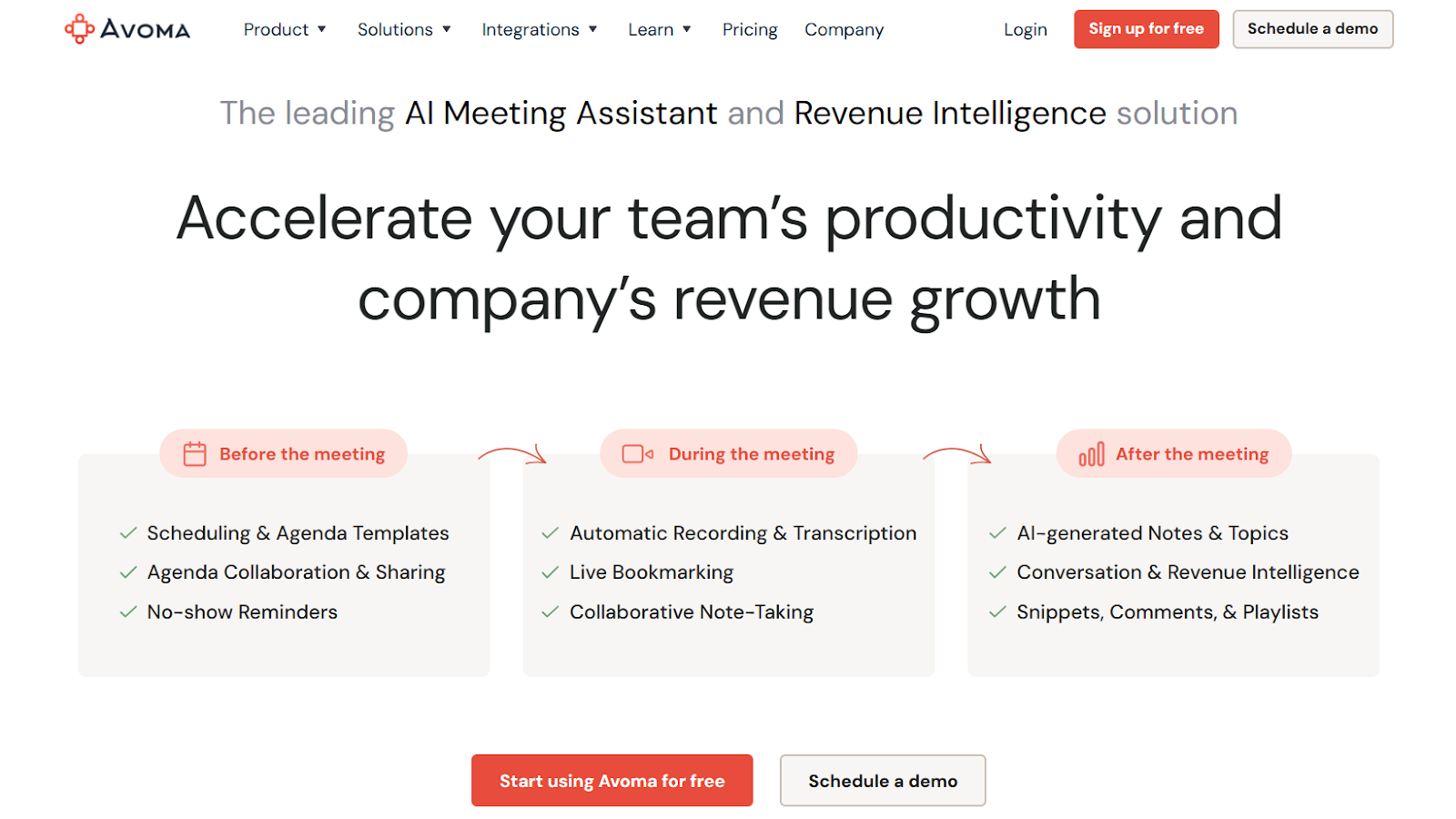 avoma website - AI meeting assistant