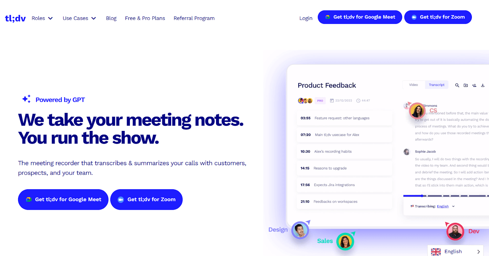 tl;dv website: AI-powered meeting recorder for zoom and google meet