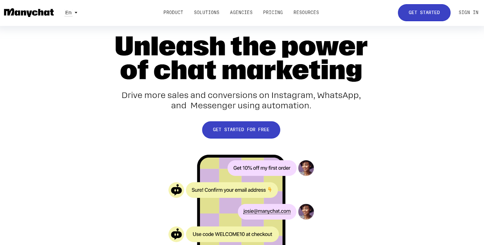 manychat website - chat marketing made  easy