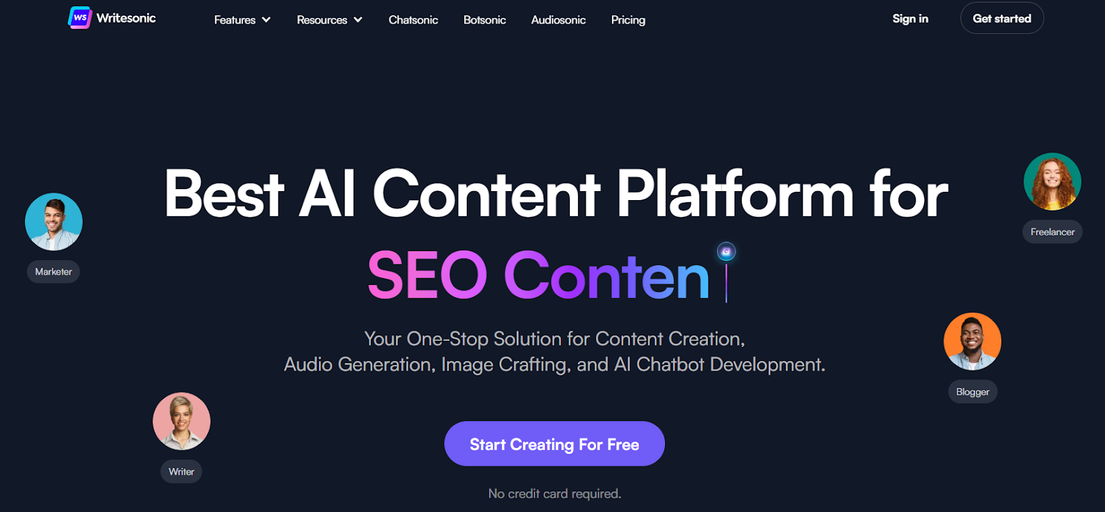 writesonic website - your one-stop solution for content creation,
audio generation, image crafting, and ai chatbot development.