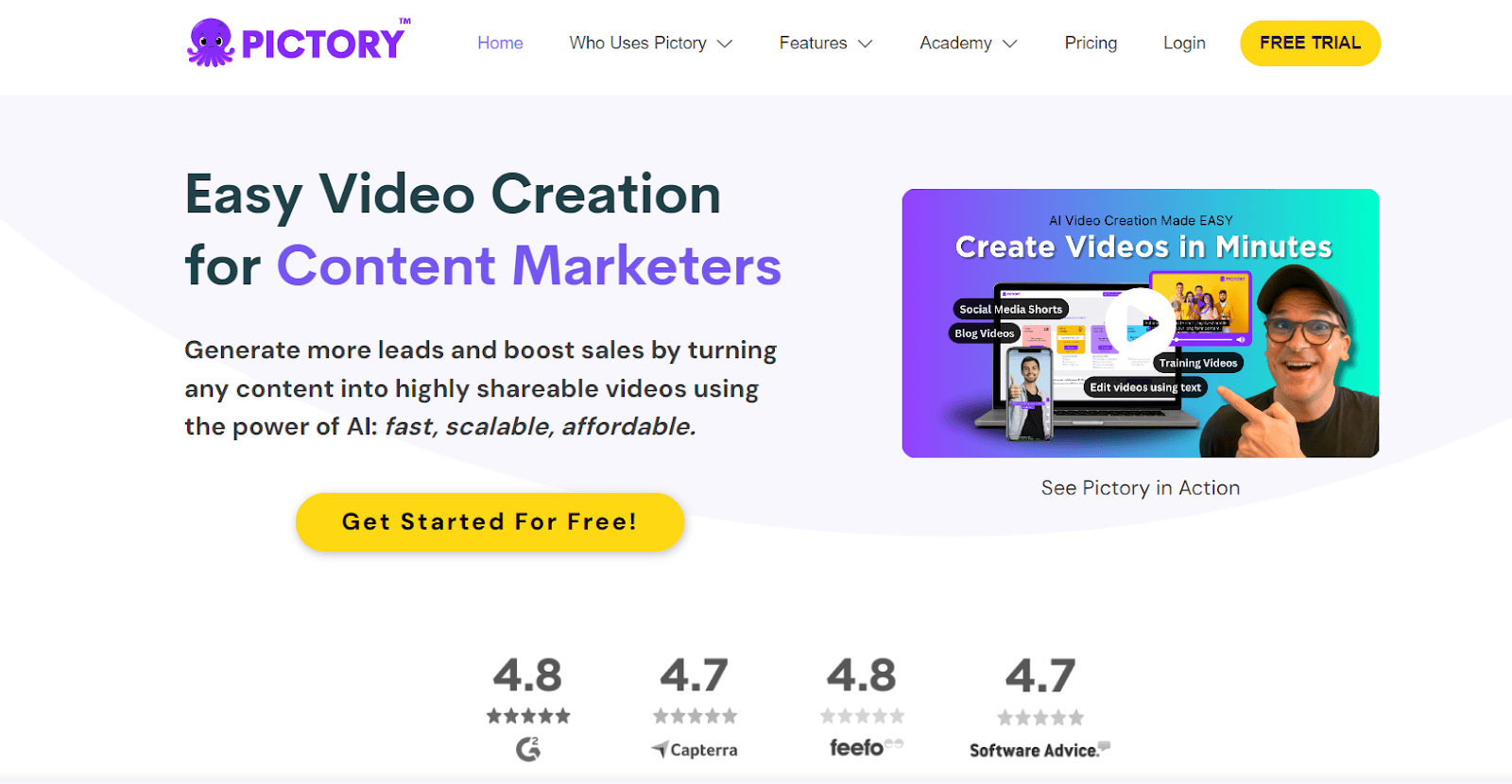 pictory website - easy video creation for content marketers
