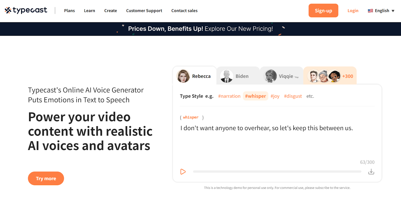 typecast website - ai voice generator with emotional text to speech