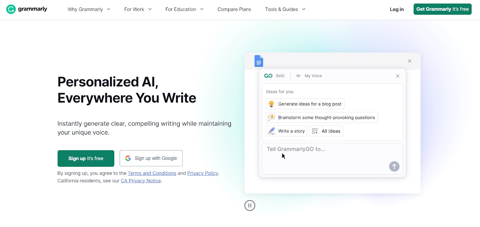 grammarly website - free writing ai assistance