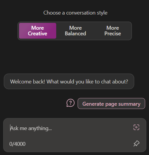 bing chat - conversation styles feature