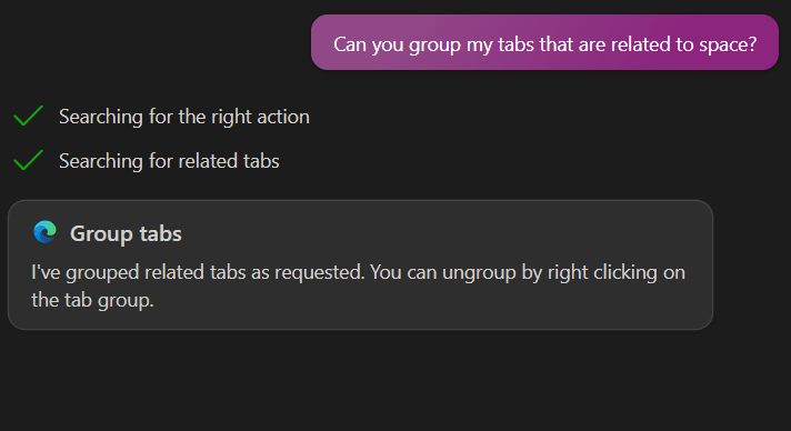 bing chat - task completion feature