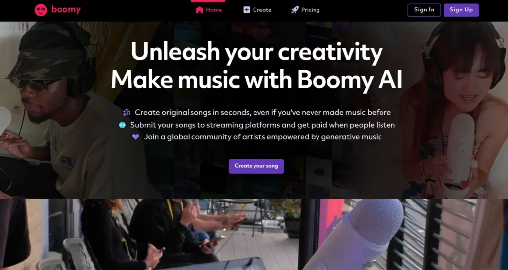 Boomy website - generative music with ai