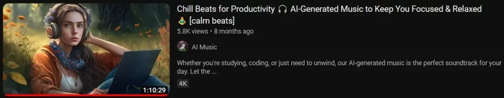 Chill beats for productivity by AI Music -  Youtube video