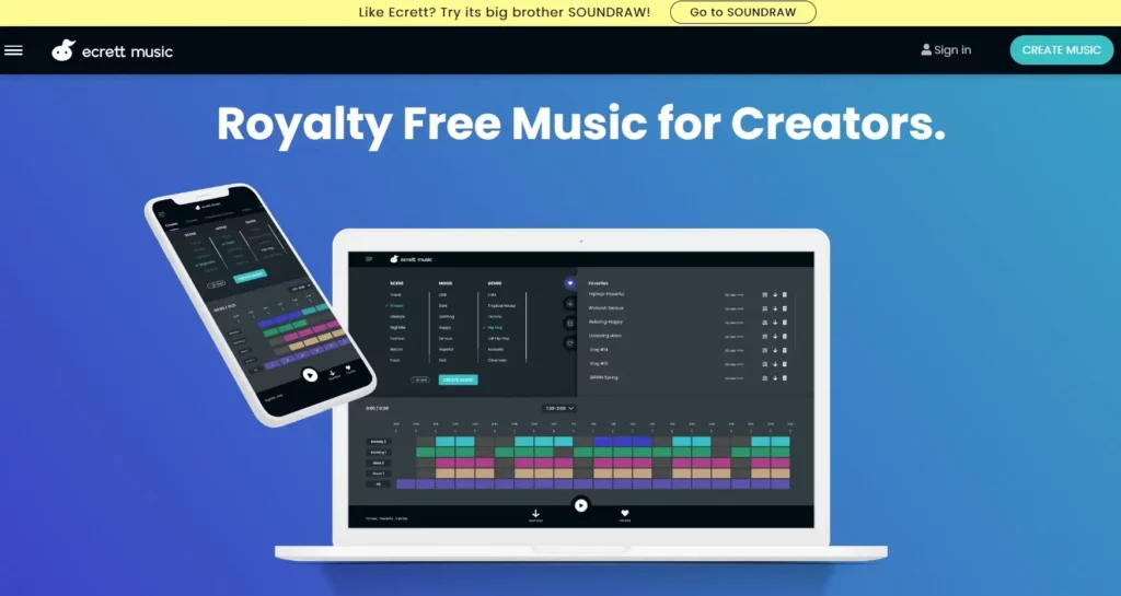 Ecrett music website - royalty free music for creators