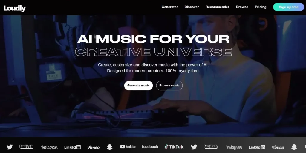 Loudly website - ai music for your creative universe
