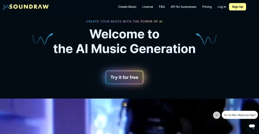 Soundraw website - ai music generator