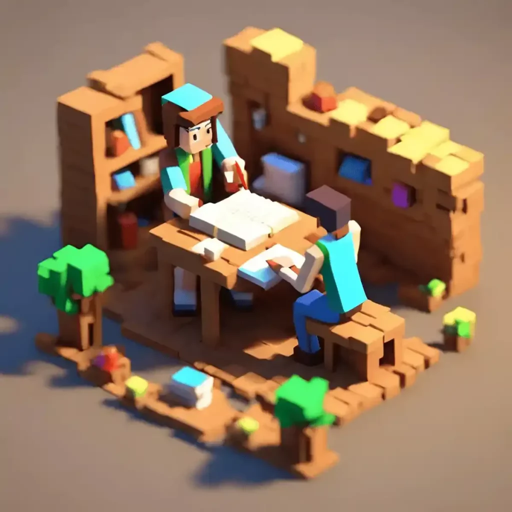 3D image of two people writing a story