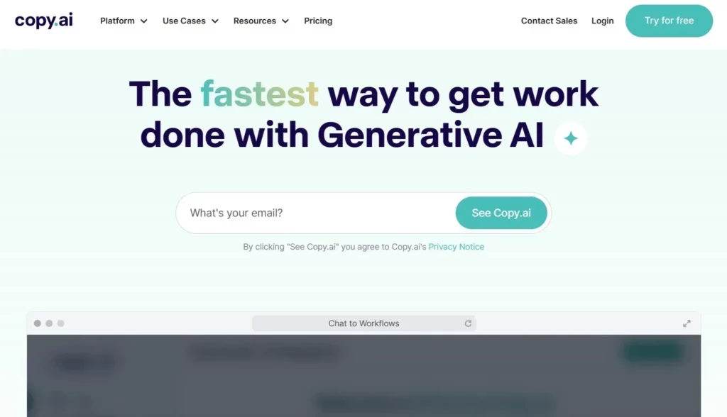 copy ai website - sales and marketing content generator