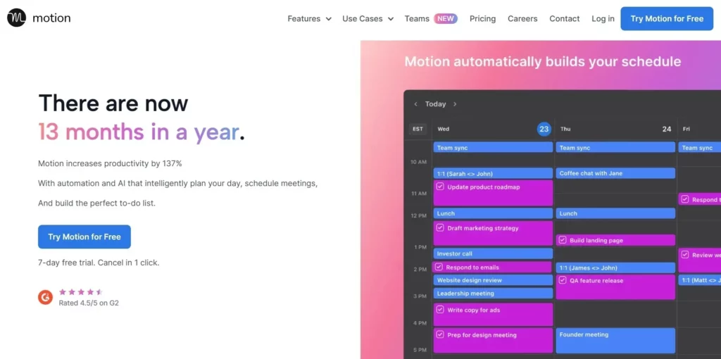 motion website - calendar app