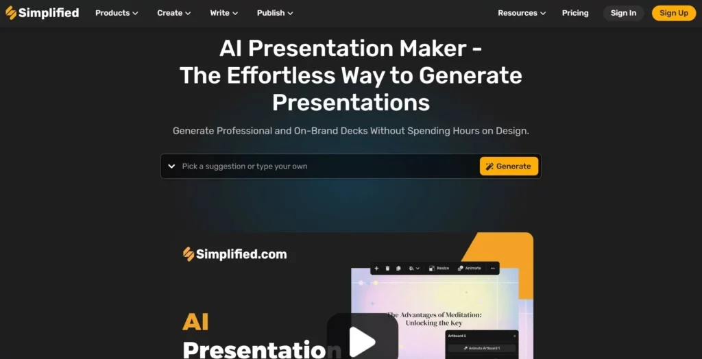 simplified website - presentation maker