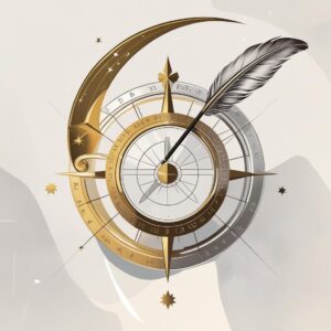 illustration of an astrolabe and quill fusion