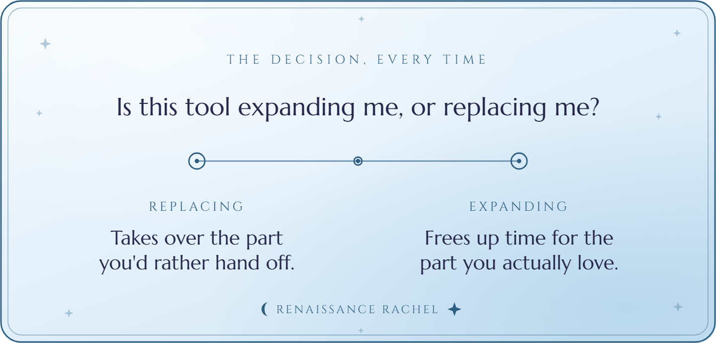 The decision every time: is this tool expanding me, or replacing me?