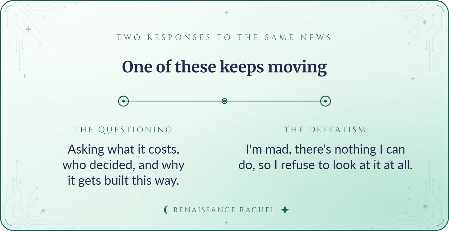Two responses to the same news: the questioning, and the defeatism.